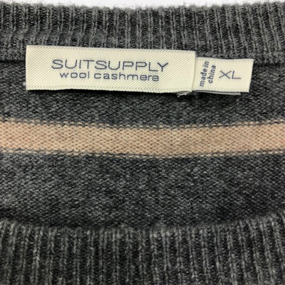 Suitsupply Mens XL Gray Beige Striped Cashmere Wool Pullover Knit Sweater - Picture 3 of 6